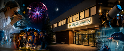 A campus épülete kivilágítva