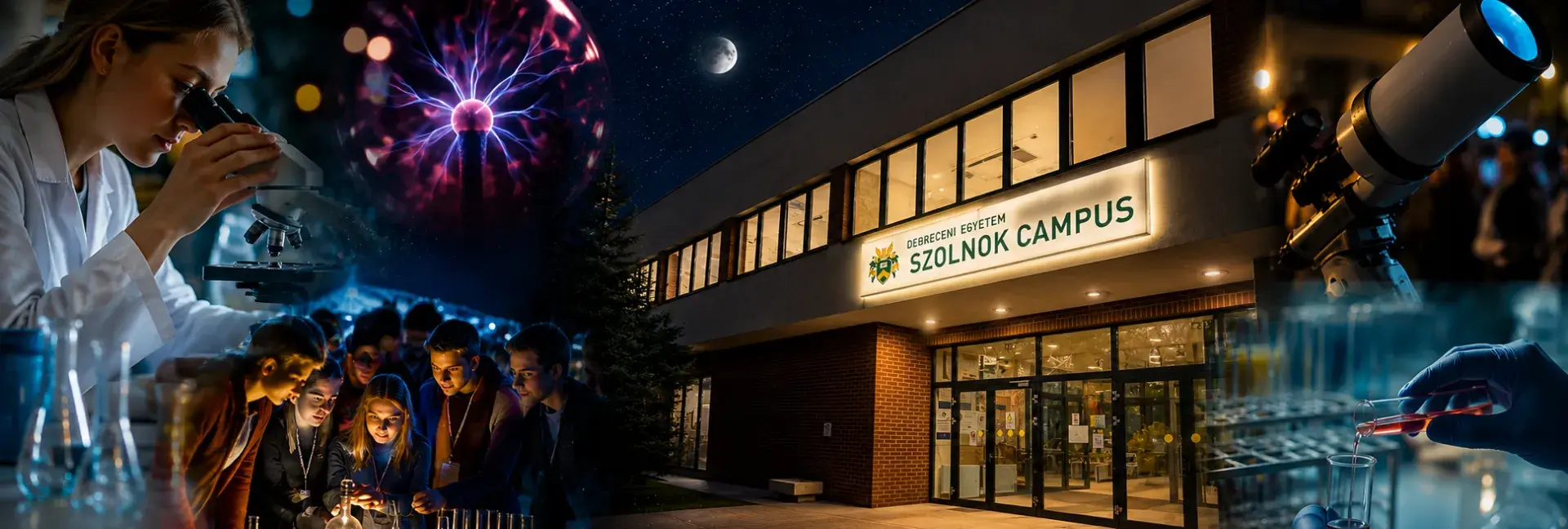 A campus épülete kivilágítva